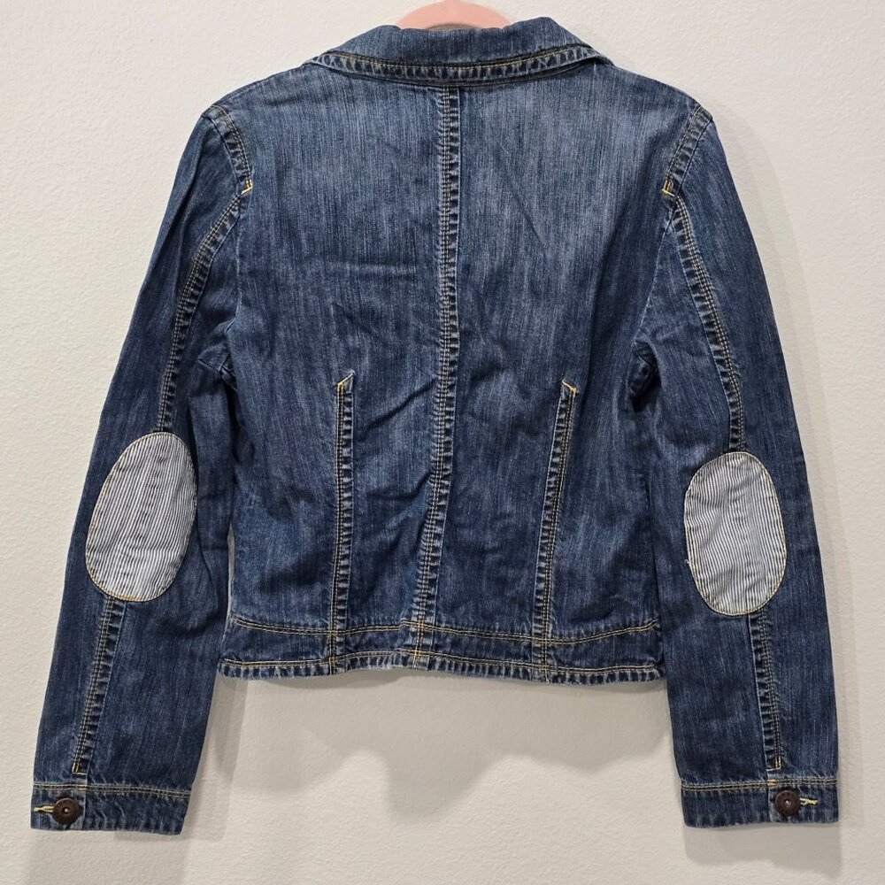 Tommy Hilfiger ✦ Denim Tailored Jacket ✦ Blue Striped Elbow Patch Structured M - Picture 3 of 12